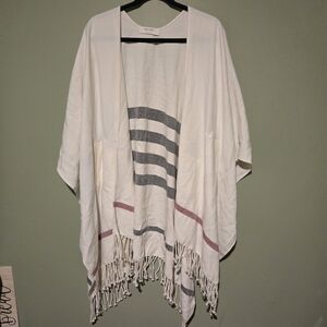 Mer Sea Striped Tassel Shawl Poncho One Size